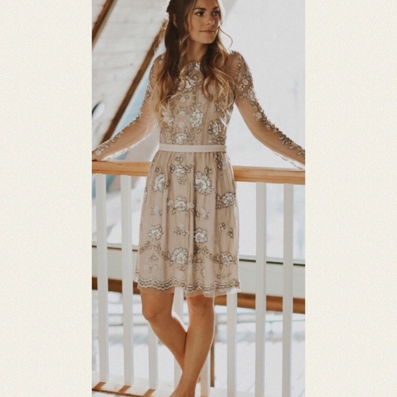 New BHLDN x Anthropologie Malia 8 | Med Pink Taupe Embellished Formal Midi Dress - Picture 6 of 11